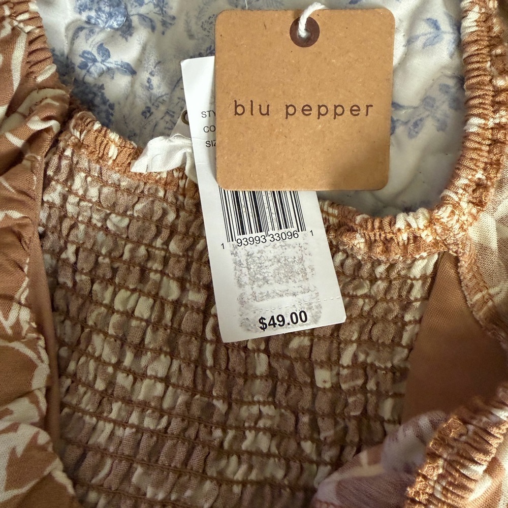 Blu Pepper Tan and White Floral Mini Dress - Picture 4 of 9